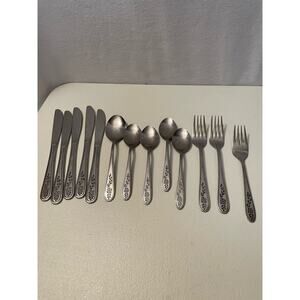 Rogers co 13 stainless pc set Korea silverware flower 5‎ knives 5 sp 3 fork